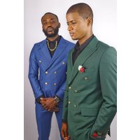 Blazer Double Boutonnage pour Hommes - 100 % Laine Vert et Bleu Marine