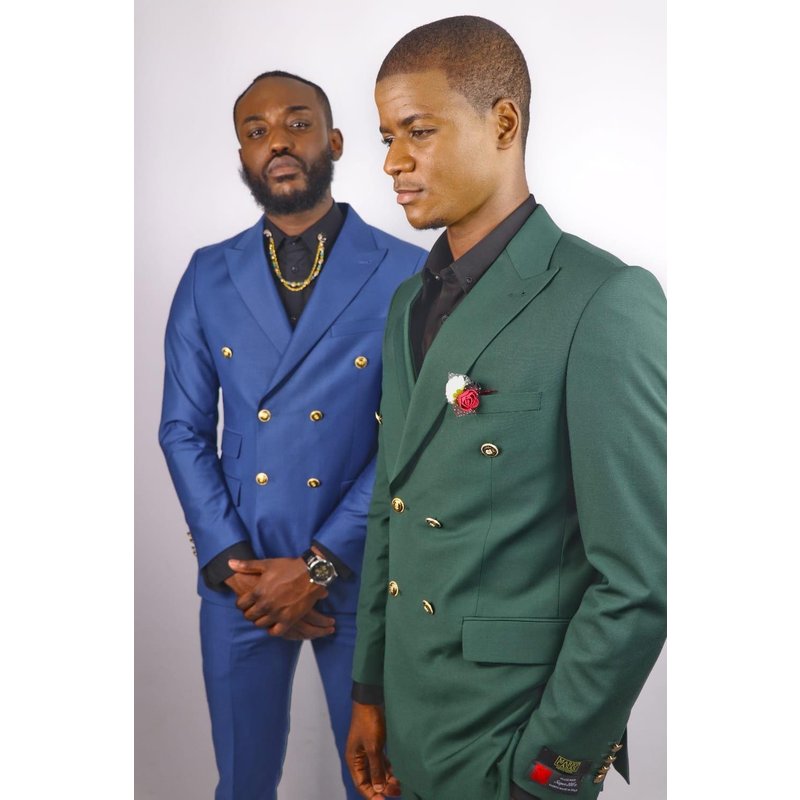 Blazer Double Boutonnage pour Hommes - 100 % Laine Vert et Bleu Marine — Costumes et vestons pour hommes