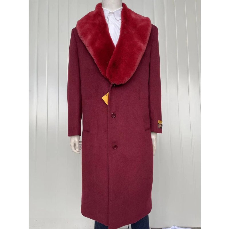Men's Full Length Wool and Cashmere Overcoat - Red — Winter Jacket Men