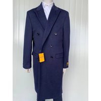 Men's Wool and Cashmere Full Length Overcoat - Navy — Winter Jacket Men