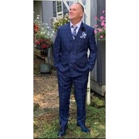 Double Breasted Slim Fit Indigo Blue Plaid Suit