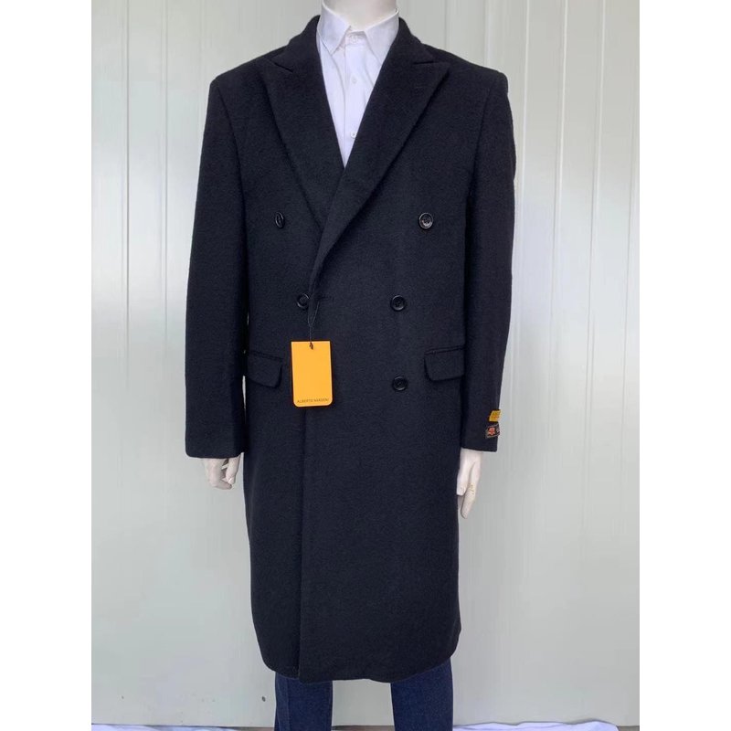 Men's Full Length Wool and Cashmere Overcoat - Black — Winter Jacket Men