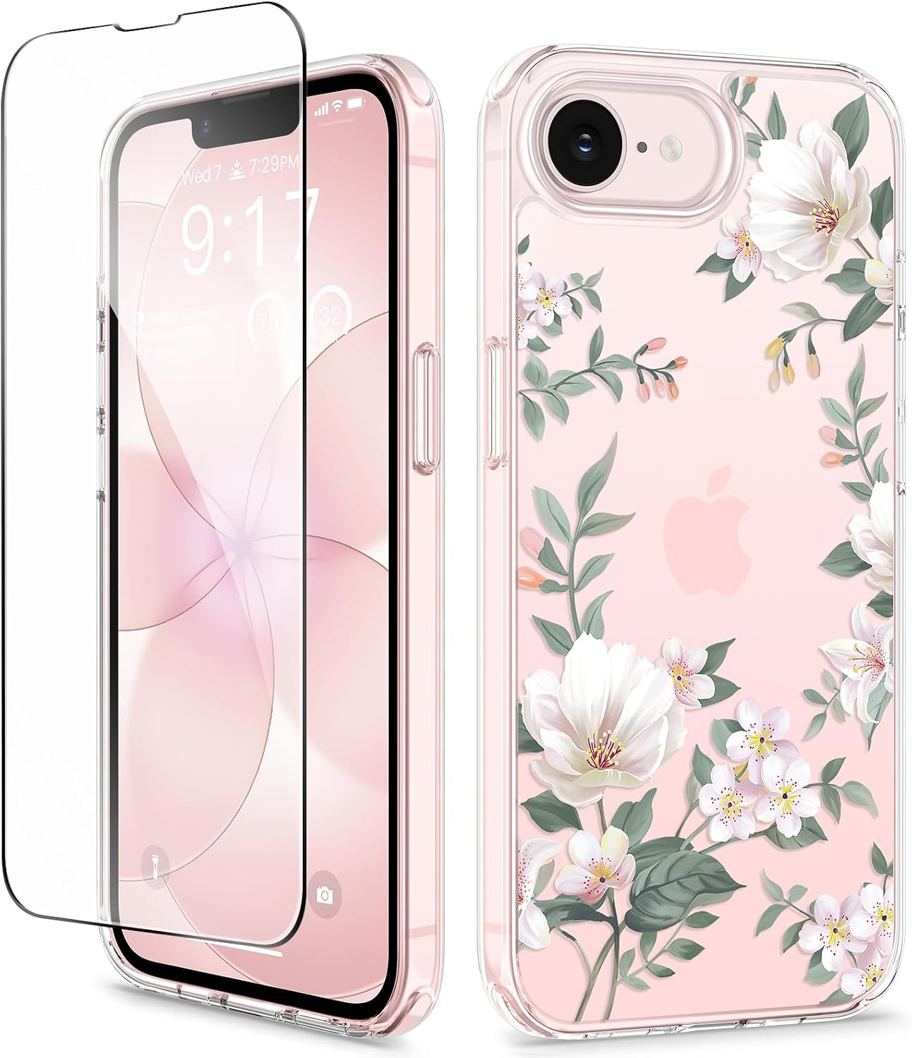 GVIEWIN Étui pour iPhone 16e avec Protecteur d'Écran - Design Floral — Coque de téléphone