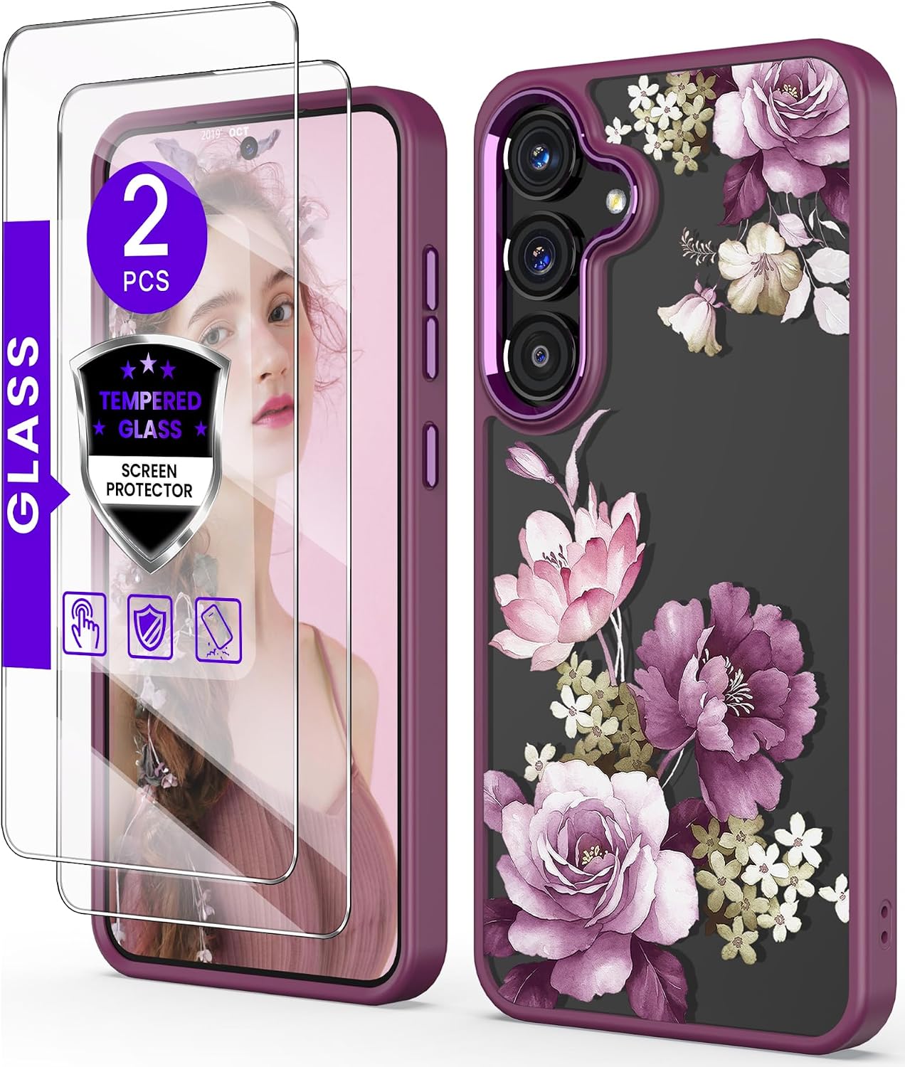 Clear Flower Pattern Case for Samsung Galaxy S24/S25 - Purple — Phone Case