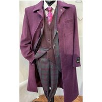 Falcone Men's Burgundy Wool Topcoat