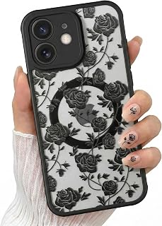 Coque Magnétique pour iPhone 11 avec Motif Floral Rose, Compatible avec MagSafe