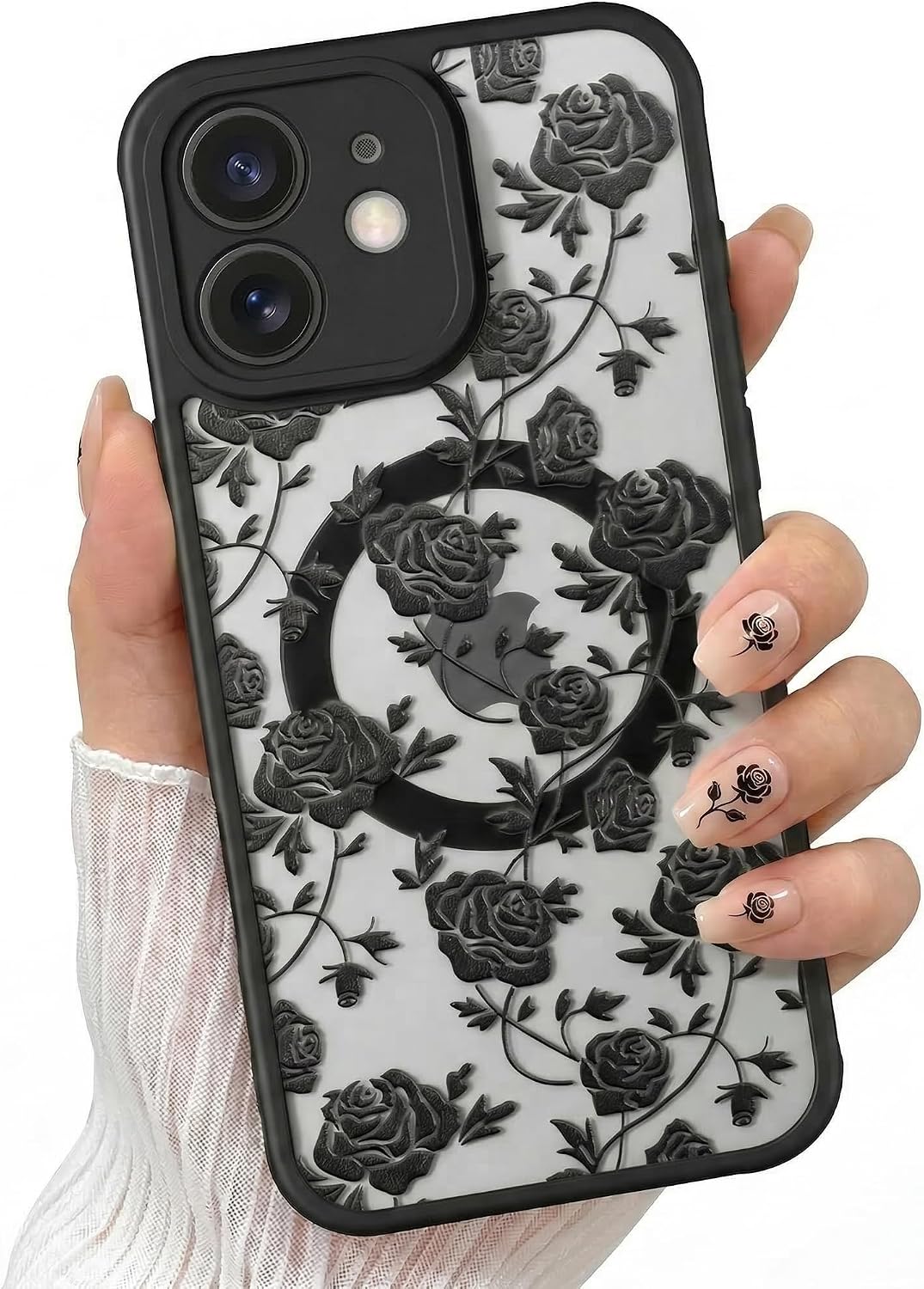Coque Magnétique pour iPhone 11 avec Motif Floral Rose, Compatible avec MagSafe — Coque de téléphone