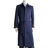 AlbertoNardoniStore Men's Navy Blue Wool Belted Overcoat