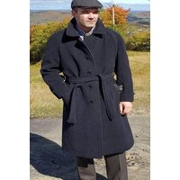 Charcoal Grey Wool Belted Overcoat for Men — Leather Belt