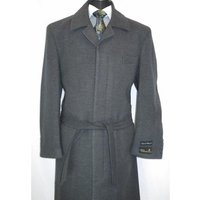 Men's Charcoal Belted Wool Dress Coat