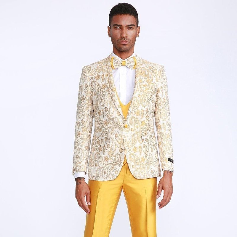Costume Jaune - Veste de Tuxedo, Pantalons, Gilet et Nœud Papillon — Costumes et vestons pour hommes