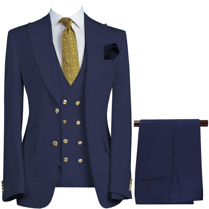 Veste de costume ajustée à double boutonnage - Plaid bleu indigo - Couleur saphir — Costumes et vestons pour hommes