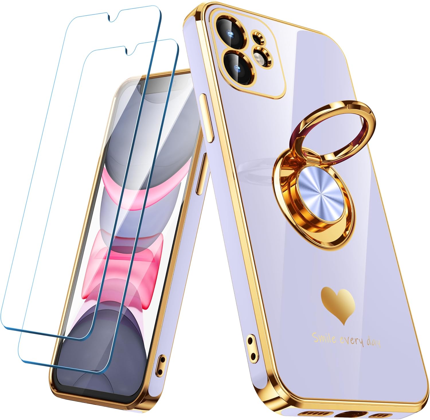 Coque compatible pour iPhone 11 avec 2 protecteurs d'écran et support — Coque de téléphone