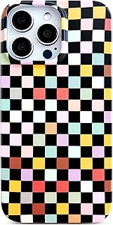 Qokey iPhone 13 Pro Case - Vintage Colorful Checkerboard Design