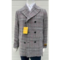 AlbertoNardoniStore Men's Grey Plaid Peacoat — Winter Jacket Men