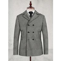 Men's Grey Plaid Peacoat