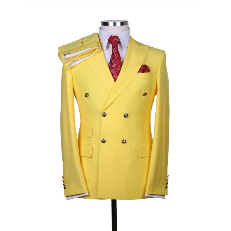 Alberto Nardoni Modern Fit Yellow Suit with Gold Buttons — Mens Suits & Blazers