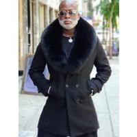 AlbertoNardoniStore Men's Black Wool Peacoat — Winter Jacket Men