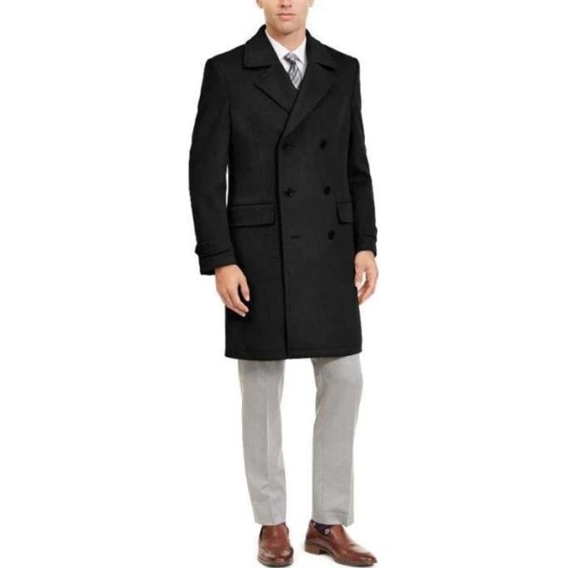AlbertoNardoniStore Men's Black Wool Peacoat — Winter Jacket Men