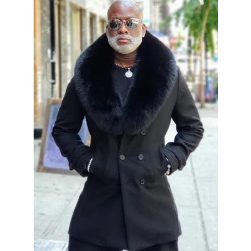 AlbertoNardoniStore Men's Black Wool Peacoat — Winter Jacket Men