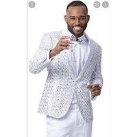 Tuxedo Blanc et Argent avec Nœud Papillon Assorti — Costumes et vestons pour hommes