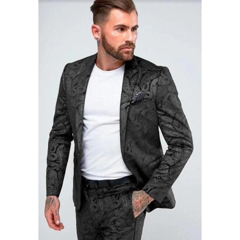 Tuxedo Floral Noir avec Fermeture à Un Bouton — Costumes et vestons pour hommes
