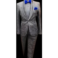 Tuxedo Floral Gris - Costume Floral pour Homme avec Noeud Papillon