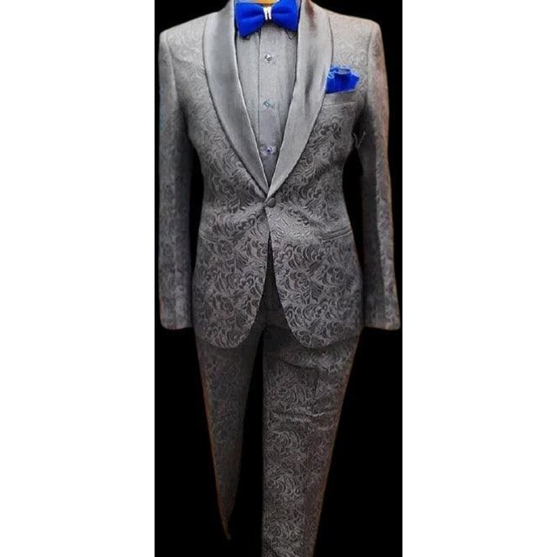 Grey Floral Tuxedo - Men's Floral Suit with Bowtie — Mens Suits & Blazers