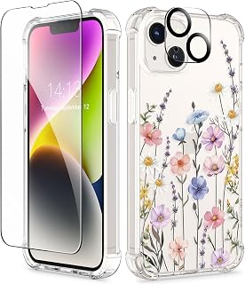 Étui Floral GVIEWIN pour iPhone 14 Plus avec Protecteurs d'Écran et de Lentille
