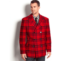 AlbertoNardoniStore Men's Red Plaid Pea Coat — Winter Jacket Men