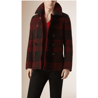 AlbertoNardoniStore Men's Red Plaid Pea Coat — Winter Jacket Men