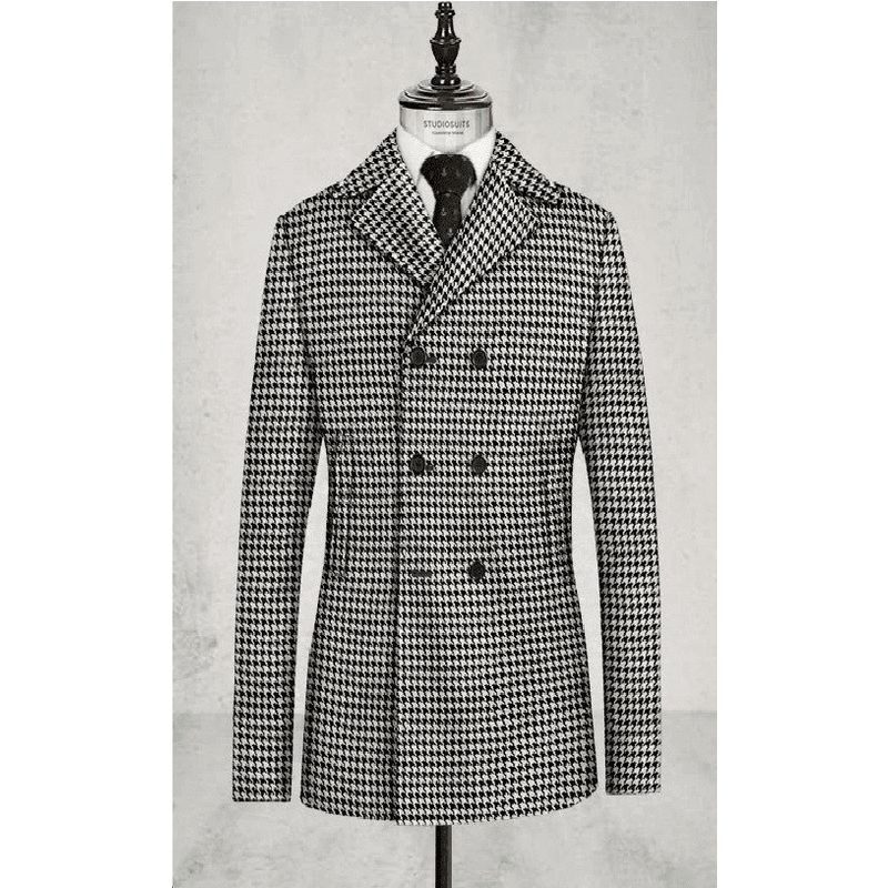 AlbertoNardoniStore Men's Gray Plaid Peacoat — Winter Jacket Men