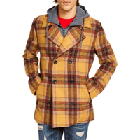 AlbertoNardoniStore Men's Brown Plaid Pea Coat