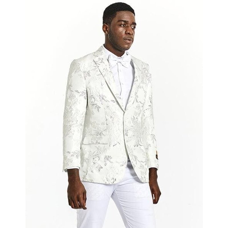 Blazer Floral Blanc et Argent Modern Fit pour Hommes Alberto Nardoni — Costumes et vestons pour hommes