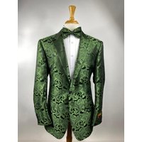 Veste de dîner en paisley vert olive avec nœud papillon — Costumes et vestons pour hommes