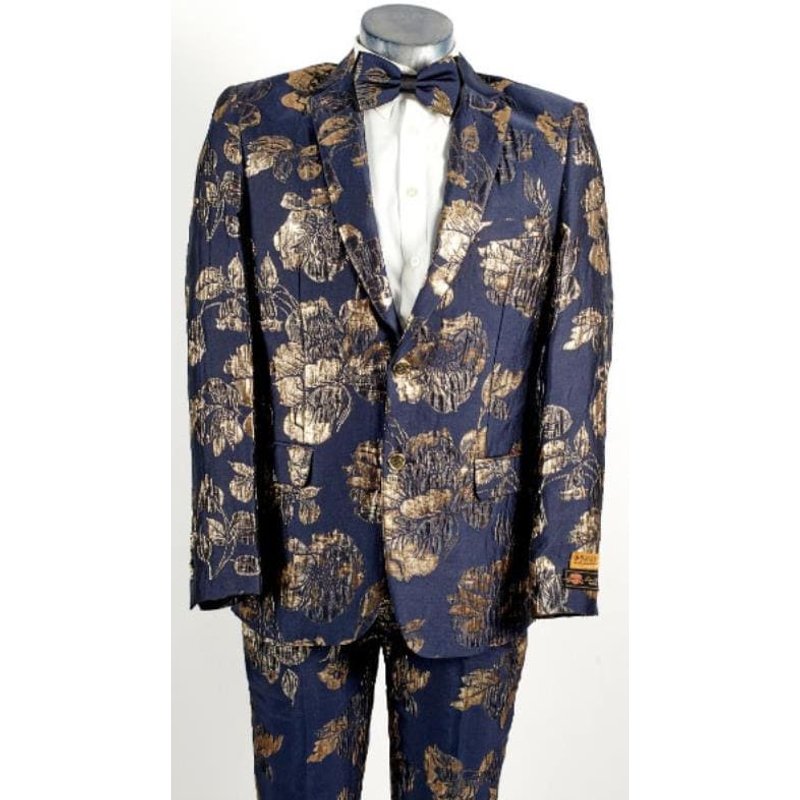 Tuxedo Floral Paisley Bleu Marine et Or pour Hommes — Costumes et vestons pour hommes