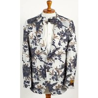 Alberto Nardoni Men's White-Navy and Gold Floral Paisley Blazer — Mens Suits & Blazers