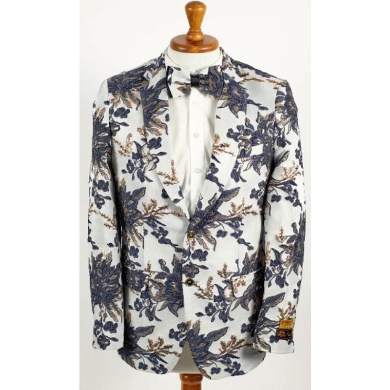 Blazer Floral Paisley Blanc-Navy et Or à 2 Boutons pour Hommes Alberto Nardoni — Costumes et vestons pour hommes