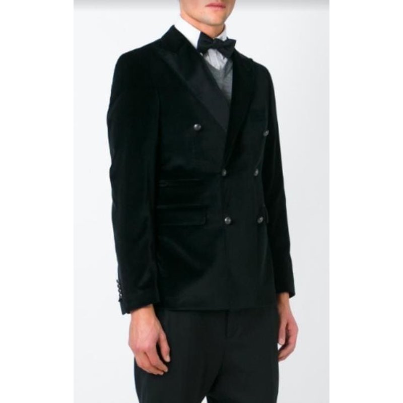 Double blazer vert à velours — Costumes et vestons pour hommes