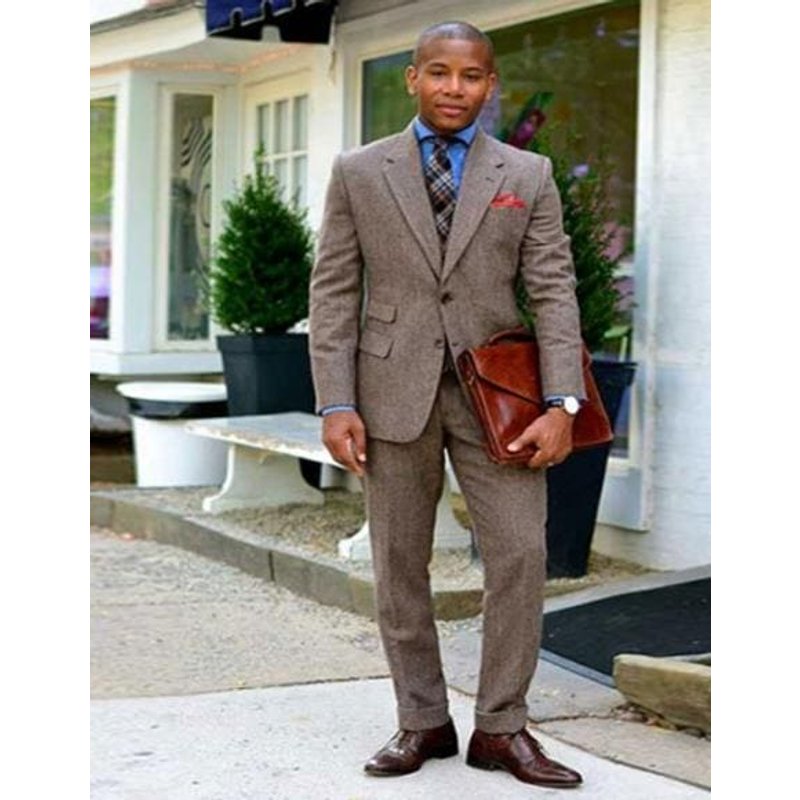 Brown Tweed Suit with Ticket Pocket and Working Cuff Buttons — Mens Suits & Blazers