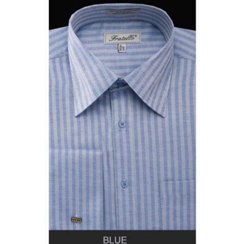 Fratello French Cuff Bleu Rayé Herringbone Tweed — Accessoires de mode