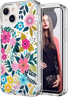 ICEDIO iPhone 13 Mini Case with Screen Protector, Slim Clear Floral — Phone Case