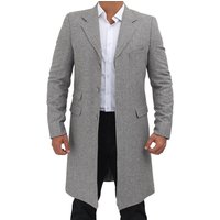 Manteau Long Gris en Laine pour Homme avec Col Rabattu