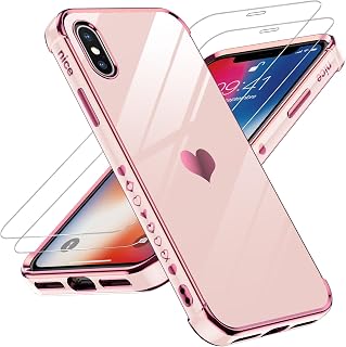 LeYi iPhone X/XS Case with Plated Love Heart Design and 2X Screen Protectors — Phone Case