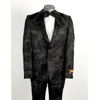 Alberto Nardoni Men's Black Shiny Floral Paisley Tuxedo — Mens Suits & Blazers