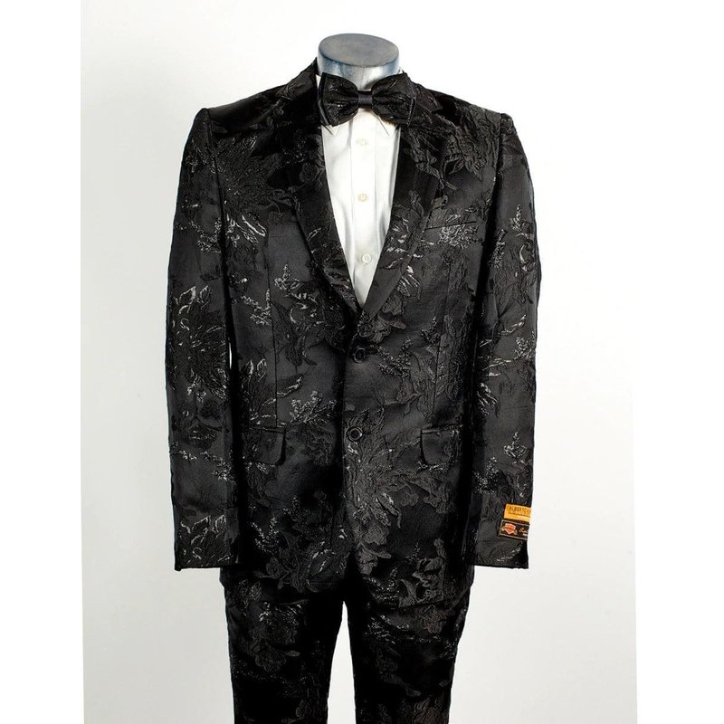 Tuxedo Floral Paisley Noir Brillant 2 Boutons pour Hommes Alberto Nardoni — Costumes et vestons pour hommes