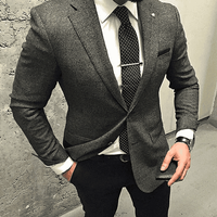 Veste de costume gris Pantalon noir - Un poitrine Poche mince Fit costume
