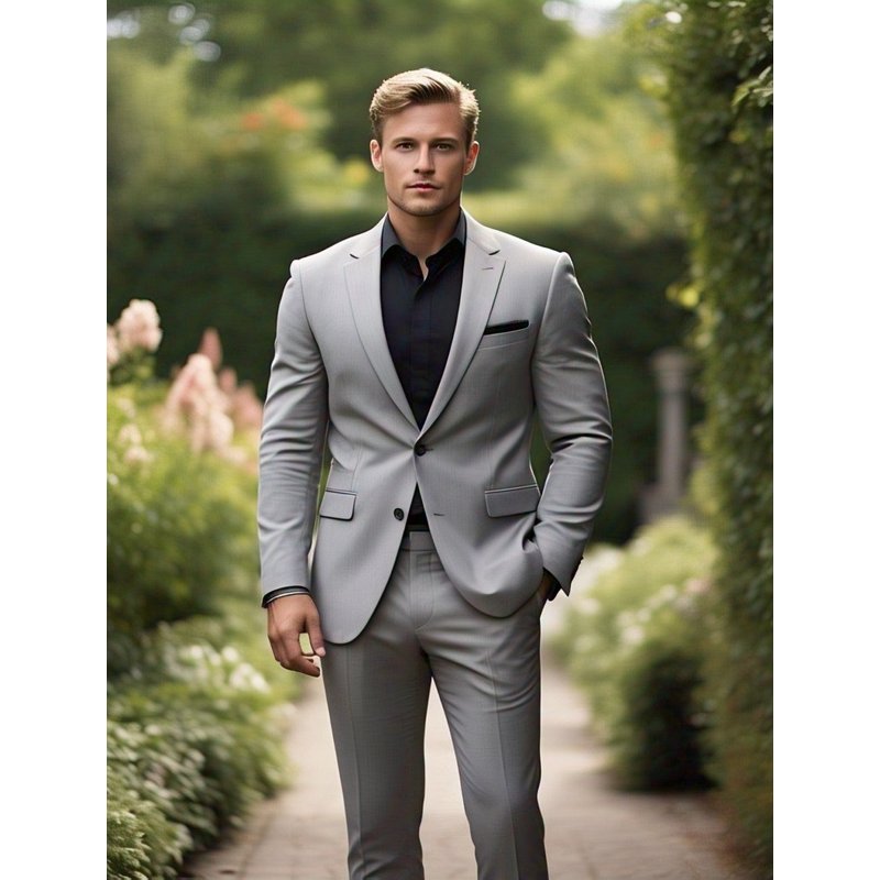 Costume gris clair/noir (paquet incluant la chemise) — Costumes et vestons pour hommes