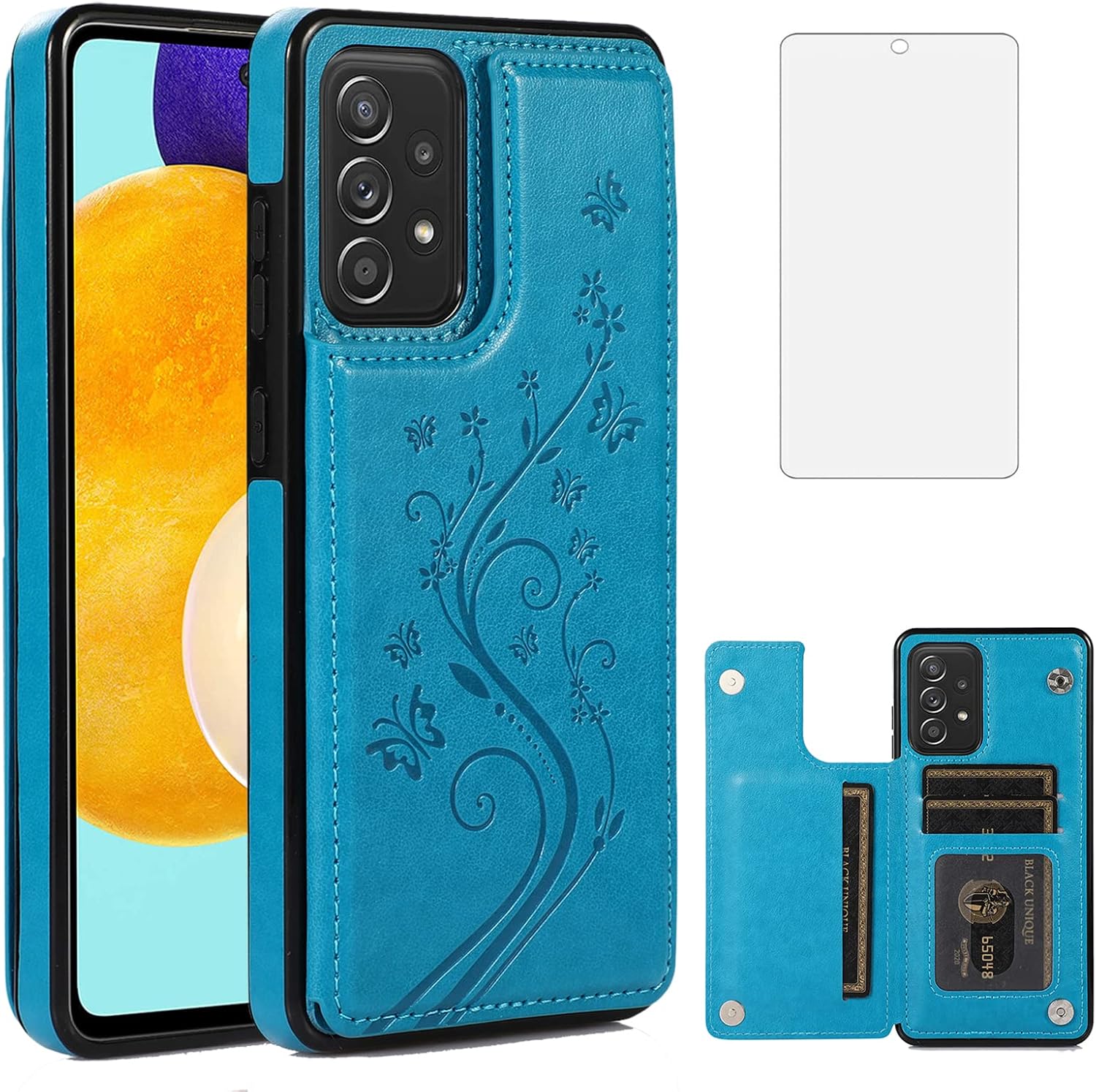 Étui pour Samsung Galaxy A52 5G/4G avec Protecteur d'Écran et Porte-Cartes — Coque de téléphone