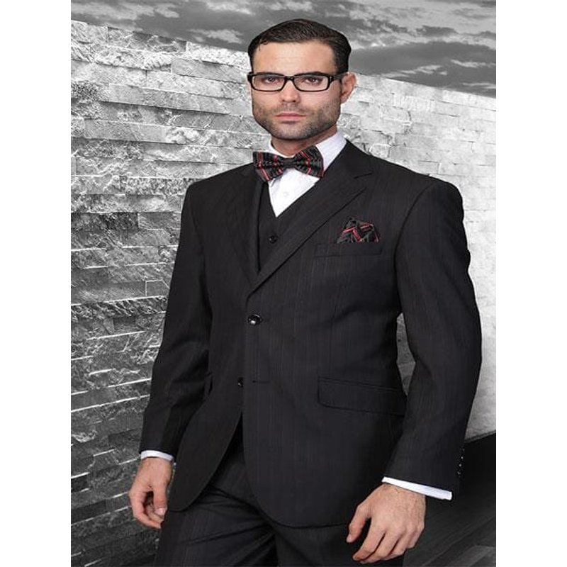 Classic 3 Piece Black Pinstripe Suit for Men — Mens Suits & Blazers